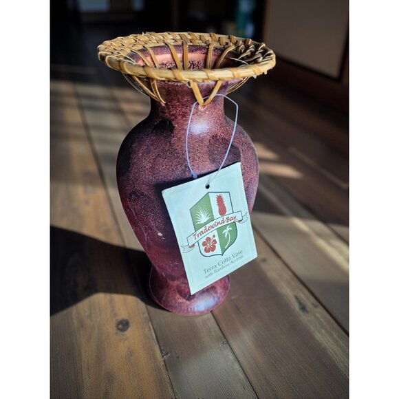 vintage greenbrier tradewind bay terra cotta with bamboo accent vase 8"h x 3.75" - Picture 5 of 11